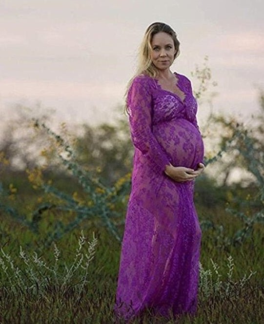 Sexy perspective lace dress, pregnant women's skirts, pregnant women, photographing, maternity, photography and dress $22.45 Dana Fashion Color: Purple Size: 4XL Baby & Mother