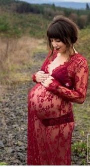 Sexy perspective lace dress, pregnant women's skirts, pregnant women, photographing, maternity, photography and dress $22.45 Dana Fashion Color: Red Size: 4XL Baby & Mother