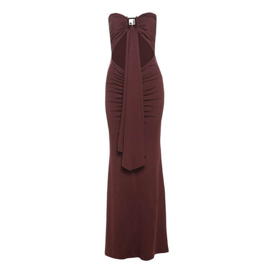 Sexy Pleated High Waist Bare Midriff Slim Fit Dress $47.50 Dana Fashion Color: Brown Size: L Women's clothing Product information: Skirt type: One-Step skirt Color: Brown Size: S,M,L Skirt length: long skirt Popular elements: Three-dimensional decoration