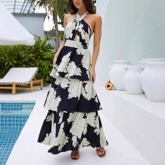 Sexy Print Cake Dress Lace-up Long Dress $59.00 Dana Fashion Color: Color Size: L Women's clothing Product information: Pattern: plants and flowers Skirt type: cake dress Color: Color Waist type: high waist Size: S,M,L,XL,XXL Combination form: Single piec