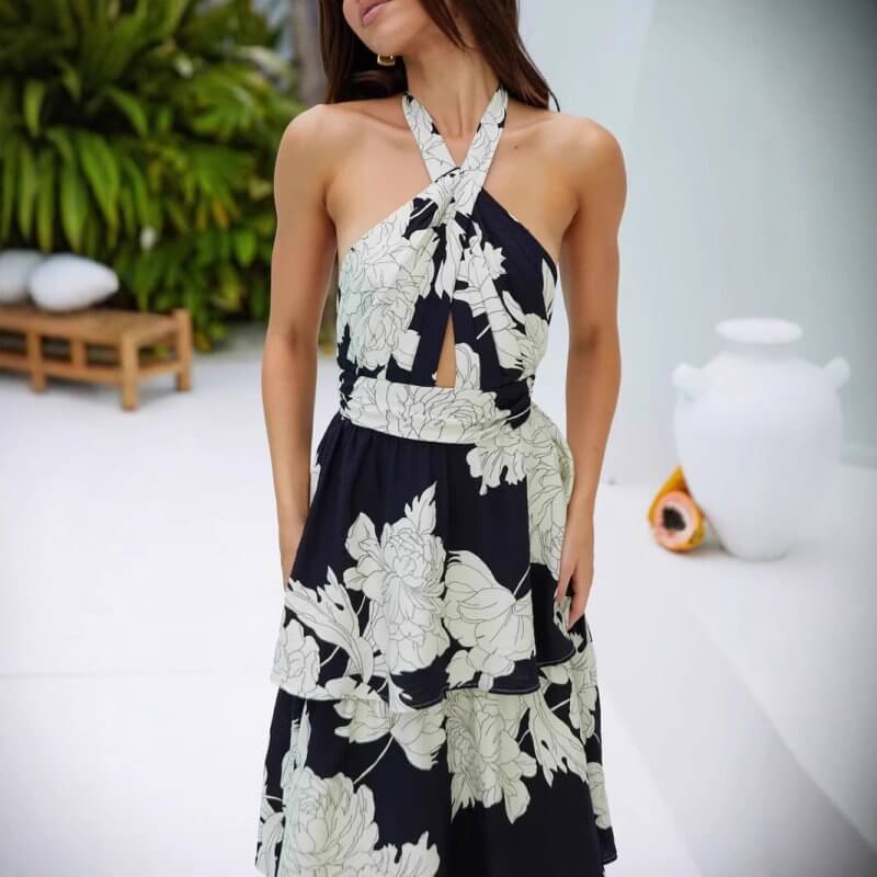 Sexy Print Cake Dress Lace-up Long Dress $59.00 Dana Fashion Color: Color Size: L Women's clothing Product information: Pattern: plants and flowers Skirt type: cake dress Color: Color Waist type: high waist Size: S,M,L,XL,XXL Combination form: Single piec