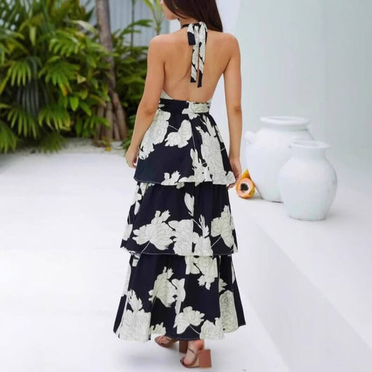 Sexy Print Cake Dress Lace-up Long Dress $59.00 Dana Fashion Color: Color Size: L Women's clothing Product information: Pattern: plants and flowers Skirt type: cake dress Color: Color Waist type: high waist Size: S,M,L,XL,XXL Combination form: Single piec