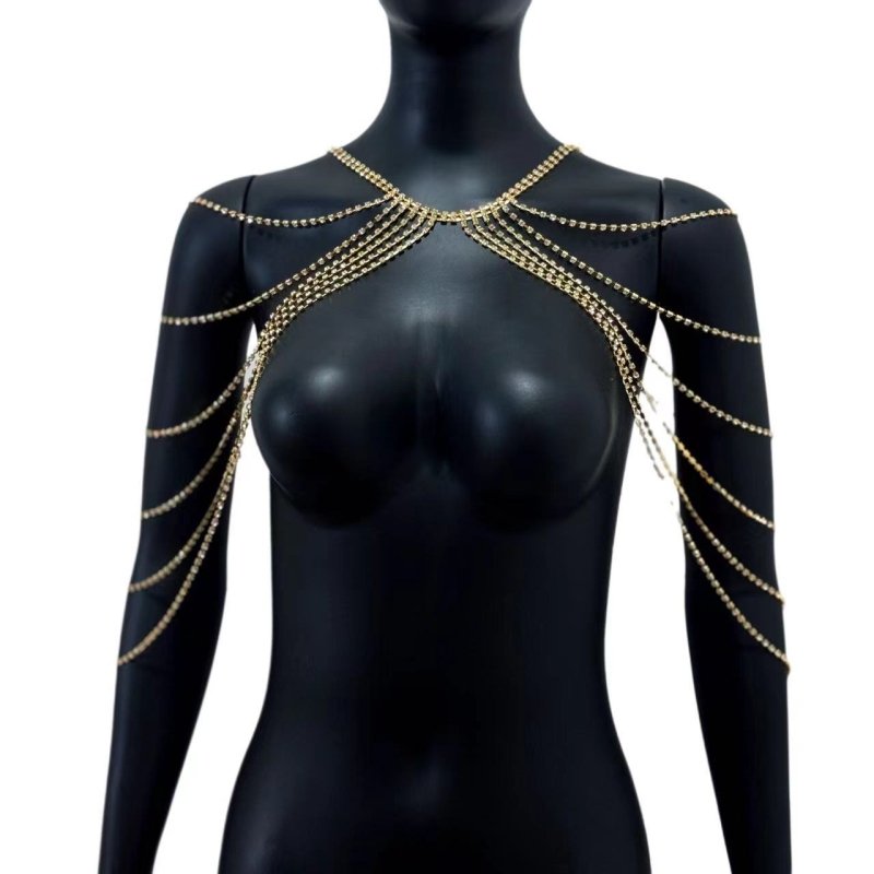 Sexy Tassel Multi-layer Rhinestone Shoulder Chain Body Chain $29.99 Dana Fashion Color: Gold Women's Accessories Product information: Treatment Process: Electroplating Type: body chains Color: silver, gold Inlaid material: Rhinestone Material: Rhinestone