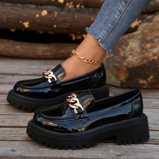 Shallow Mouth Round Head Slip-on Thick Bottom For Outdoors Fashion Shoes $32.96 Dana Fashion Color: Black Size: 35 Women's shoes Product information: Color: Black Upper height: low top Shoe Upper material: artificial PU Size: 35,36,37,38,39,40,41,42 Appli