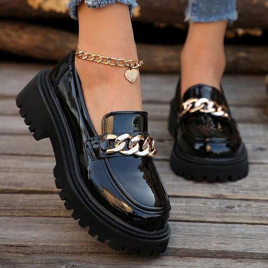 Shallow Mouth Round Head Slip-on Thick Bottom For Outdoors Fashion Shoes $32.96 Dana Fashion Color: Black Size: 35 Women's shoes Product information: Color: Black Upper height: low top Shoe Upper material: artificial PU Size: 35,36,37,38,39,40,41,42 Appli