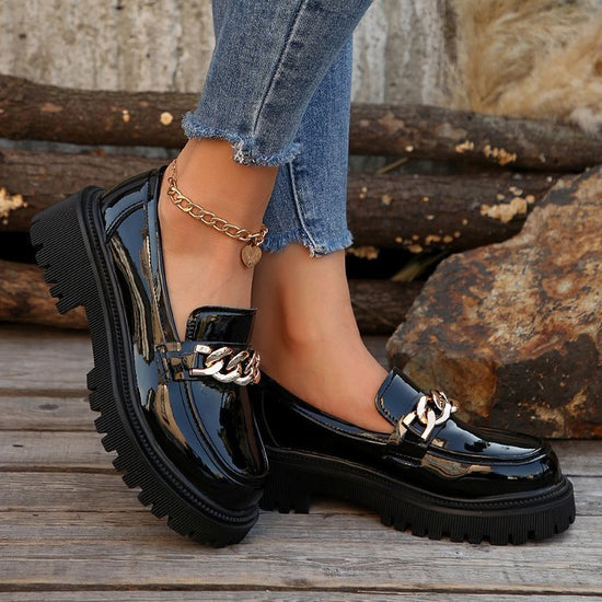 Shallow Mouth Round Head Slip-on Thick Bottom For Outdoors Fashion Shoes $32.96 Dana Fashion Color: Black Size: 35 Women's shoes Product information: Color: Black Upper height: low top Shoe Upper material: artificial PU Size: 35,36,37,38,39,40,41,42 Appli