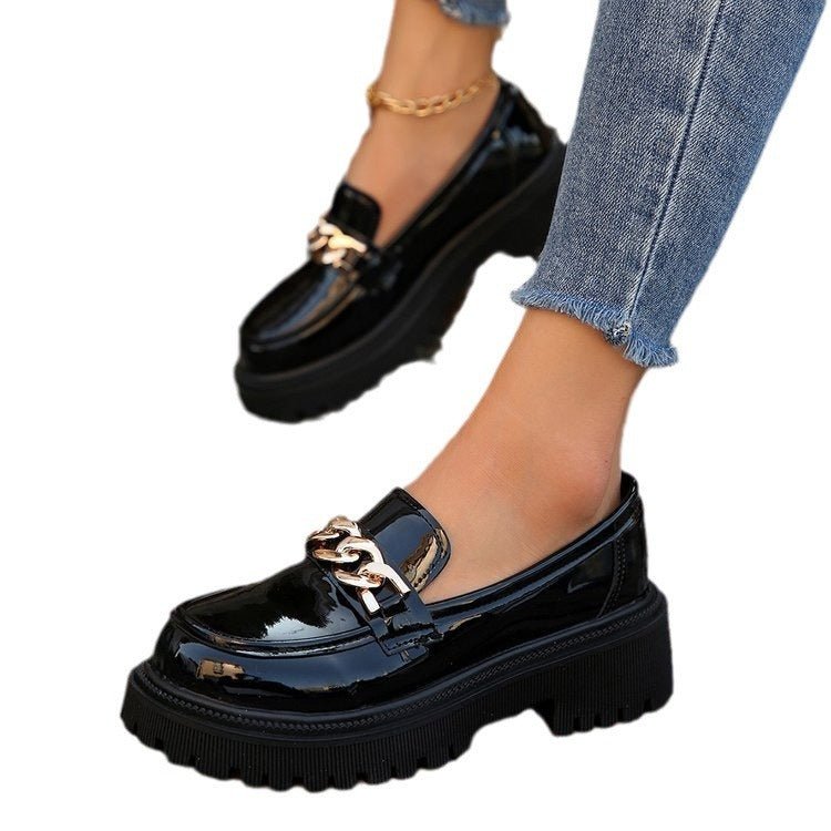 Shallow Mouth Round Head Slip-on Thick Bottom For Outdoors Fashion Shoes $32.96 Dana Fashion Color: Black Size: 35 Women's shoes Product information: Color: Black Upper height: low top Shoe Upper material: artificial PU Size: 35,36,37,38,39,40,41,42 Appli