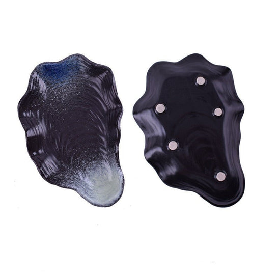 Shaped plate shell plate $38.32 Dana Fashion Color: Dark blue Dana's Kitchen Material: Porcelain Applicable people: adults pattern: plain Style: Japan and South Korea Shape: irregular Microwave oven: available Applicable scene: Hotel, meals, restaurants,