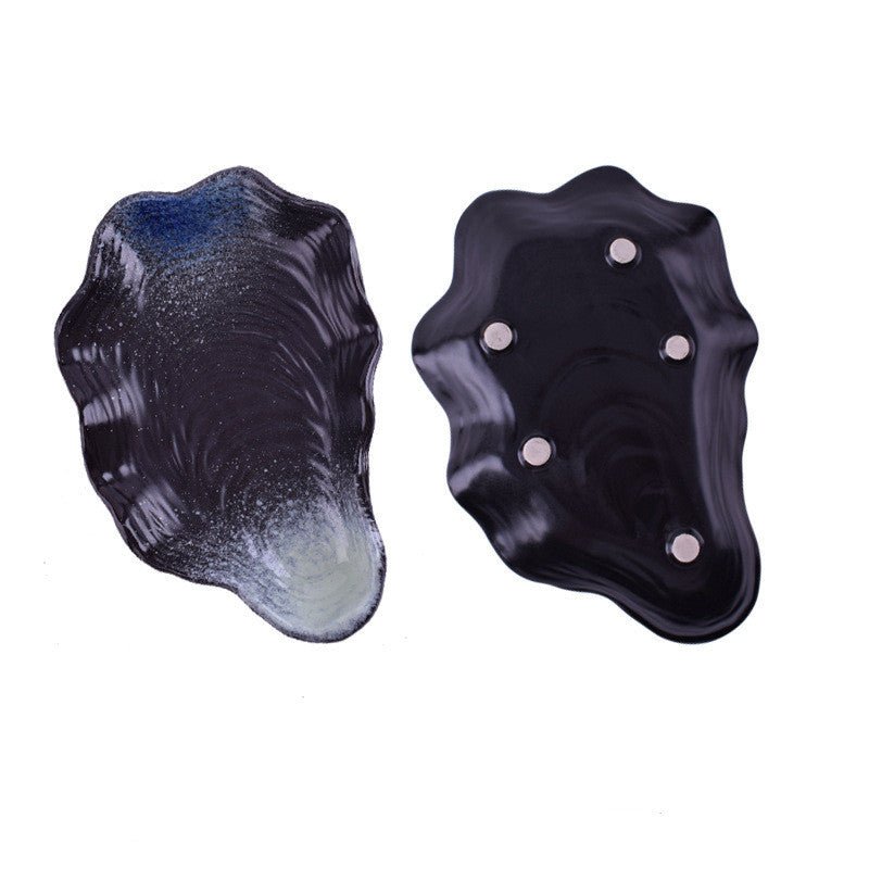 Shaped plate shell plate $38.32 Dana Fashion Color: Dark blue Dana's Kitchen Material: Porcelain Applicable people: adults pattern: plain Style: Japan and South Korea Shape: irregular Microwave oven: available Applicable scene: Hotel, meals, restaurants,