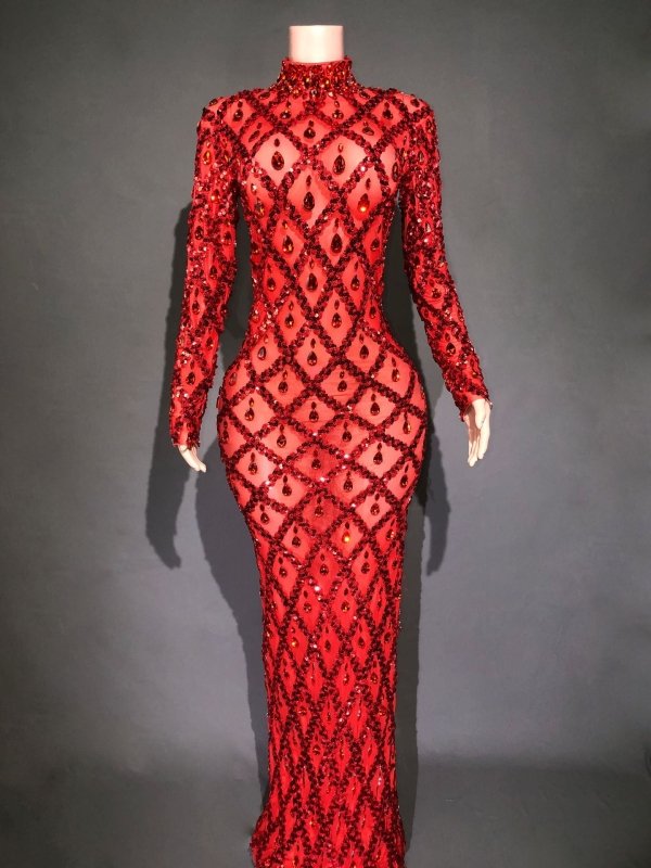 Shiny Rhinestone Women's Evening Party Formal Dress $283.62 Dana Fashion Color: Red Stripes On Red Background Size: L Women's clothing Product information: Pattern: solid color Skirt type: One-Step skirt Color: long sleeve black stripes, long sleeve black