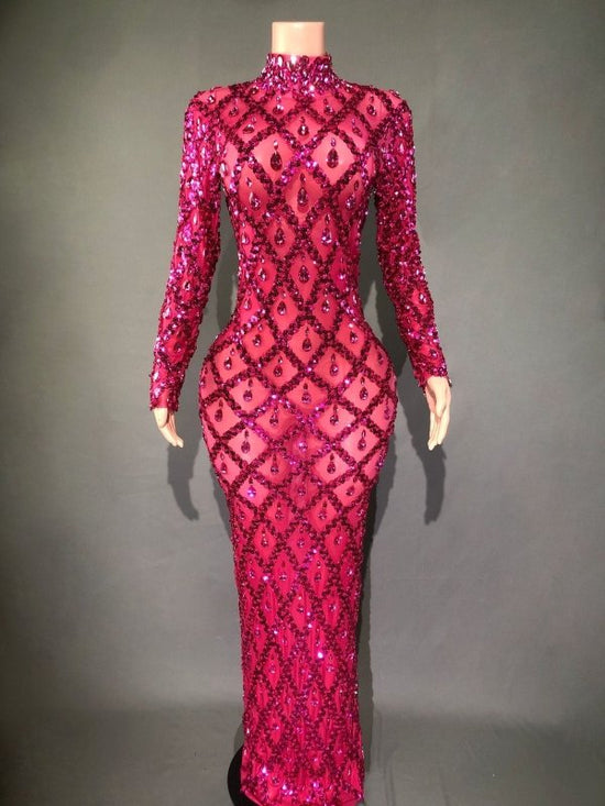 Shiny Rhinestone Women's Evening Party Formal Dress $283.62 Dana Fashion Color: Rose Red Rose Red Stripe Size: L Women's clothing Product information: Pattern: solid color Skirt type: One-Step skirt Color: long sleeve black stripes, long sleeve black stri