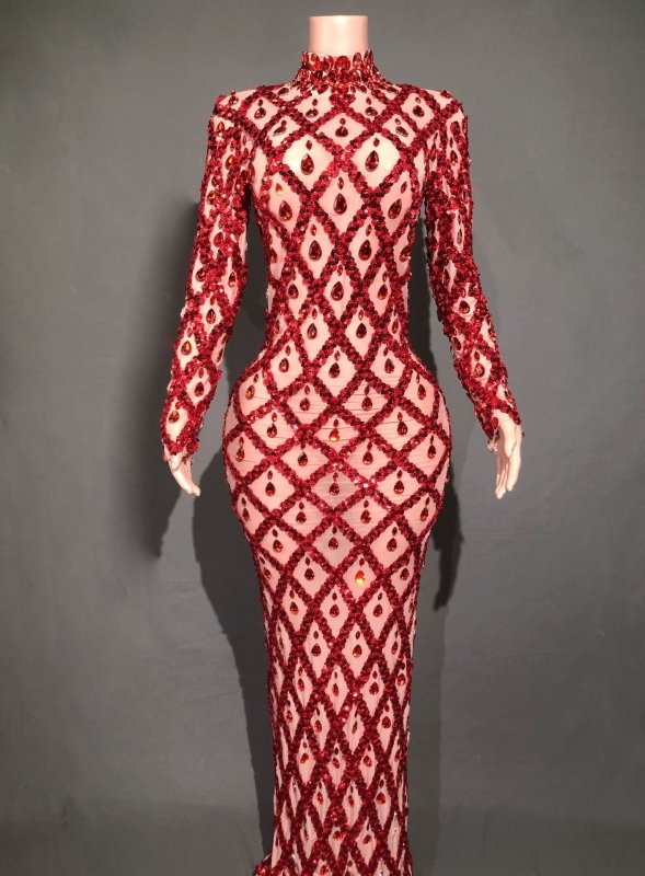 Shiny Rhinestone Women's Evening Party Formal Dress $283.62 Dana Fashion Color: Skin Bottom Red Stripes Size: L Women's clothing Product information: Pattern: solid color Skirt type: One-Step skirt Color: long sleeve black stripes, long sleeve black strip