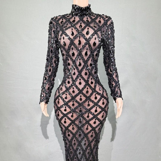 Shiny Rhinestone Women's Evening Party Formal Dress $283.62 Dana Fashion Color: Black And Black Stripes Size: L Women's clothing Product information: Pattern: solid color Skirt type: One-Step skirt Color: long sleeve black stripes, long sleeve black strip