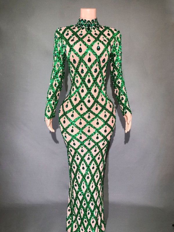 Shiny Rhinestone Women's Evening Party Formal Dress $283.62 Dana Fashion Color: Green Stripes On Skin Size: L Women's clothing Product information: Pattern: solid color Skirt type: One-Step skirt Color: long sleeve black stripes, long sleeve black stripes