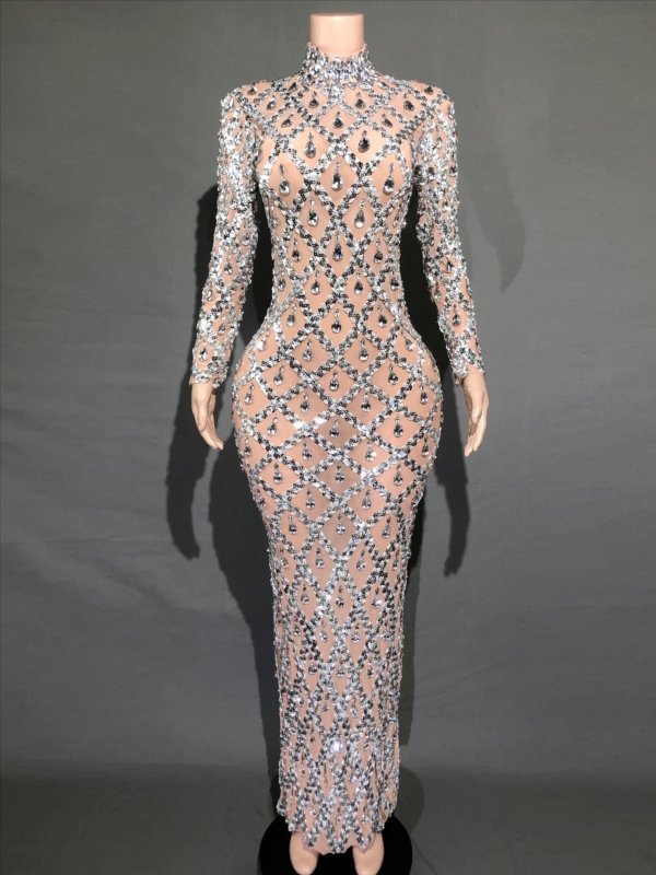 Shiny Rhinestone Women's Evening Party Formal Dress $283.62 Dana Fashion Color: Skin Bottom Silver Bar Size: L Women's clothing Product information: Pattern: solid color Skirt type: One-Step skirt Color: long sleeve black stripes, long sleeve black stripe