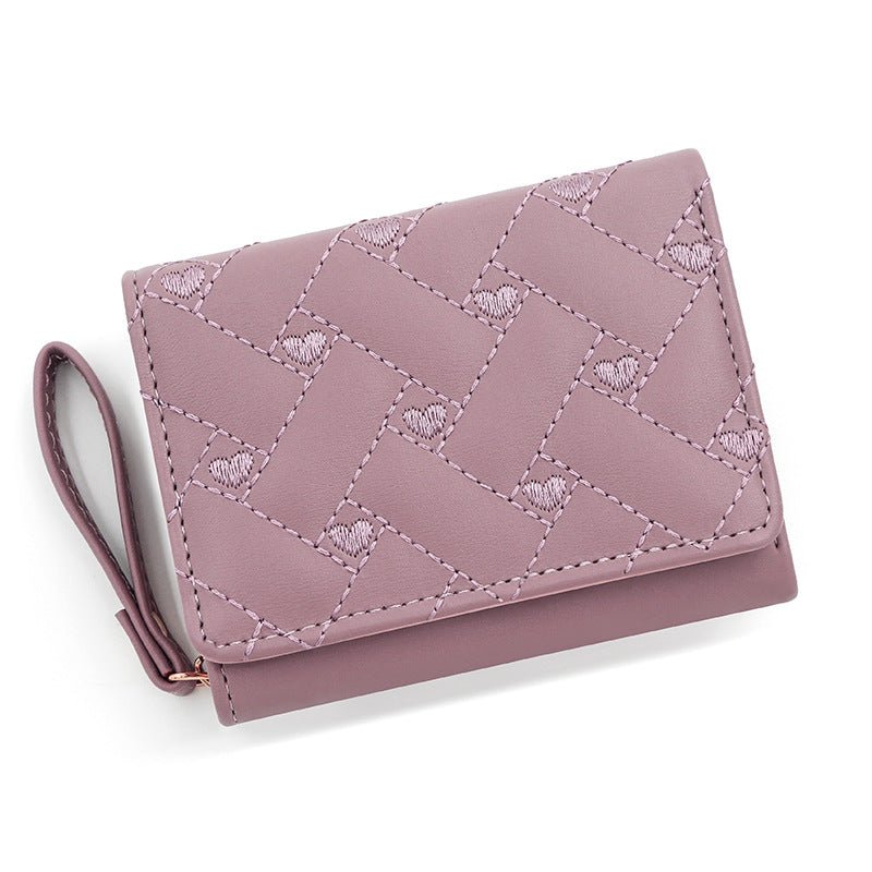 Short And Simple Embroidered Love Heart Multi Card Slots Wallet $21.69 Dana Fashion Color: Purple Women's Bags Product information: Pattern: love Lining texture: Polyester Applicable scenario: Daily matching Color: T441-1 Black, T441-1 pink, T441-1 red, T