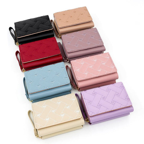 Short And Simple Embroidered Love Heart Multi Card Slots Wallet $21.69 Dana Fashion Color: Black Women's Bags Product information: Pattern: love Lining texture: Polyester Applicable scenario: Daily matching Color: T441-1 Black, T441-1 pink, T441-1 red, T4