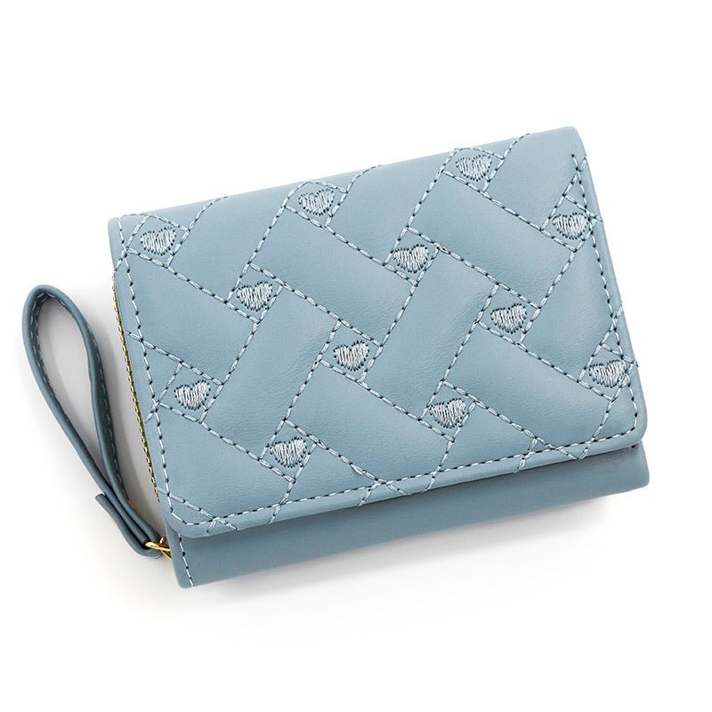 Short And Simple Embroidered Love Heart Multi Card Slots Wallet $21.69 Dana Fashion Color: Blue Women's Bags Product information: Pattern: love Lining texture: Polyester Applicable scenario: Daily matching Color: T441-1 Black, T441-1 pink, T441-1 red, T44