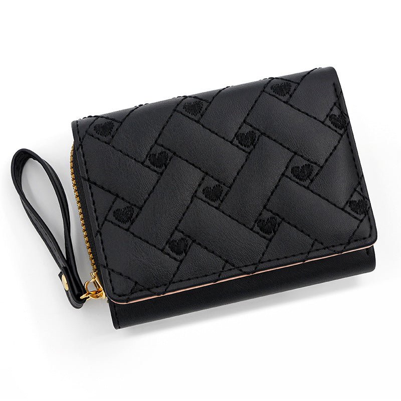 Short And Simple Embroidered Love Heart Multi Card Slots Wallet $21.69 Dana Fashion Color: Black Women's Bags Product information: Pattern: love Lining texture: Polyester Applicable scenario: Daily matching Color: T441-1 Black, T441-1 pink, T441-1 red, T4