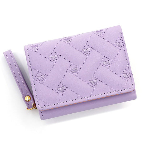 Short And Simple Embroidered Love Heart Multi Card Slots Wallet $21.69 Dana Fashion Color: Light Purple Women's Bags Product information: Pattern: love Lining texture: Polyester Applicable scenario: Daily matching Color: T441-1 Black, T441-1 pink, T441-1