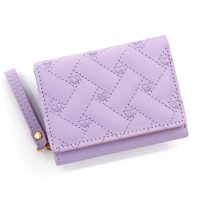 Short And Simple Embroidered Love Heart Multi Card Slots Wallet $21.69 Dana Fashion Color: Light Purple Women's Bags Product information: Pattern: love Lining texture: Polyester Applicable scenario: Daily matching Color: T441-1 Black, T441-1 pink, T441-1