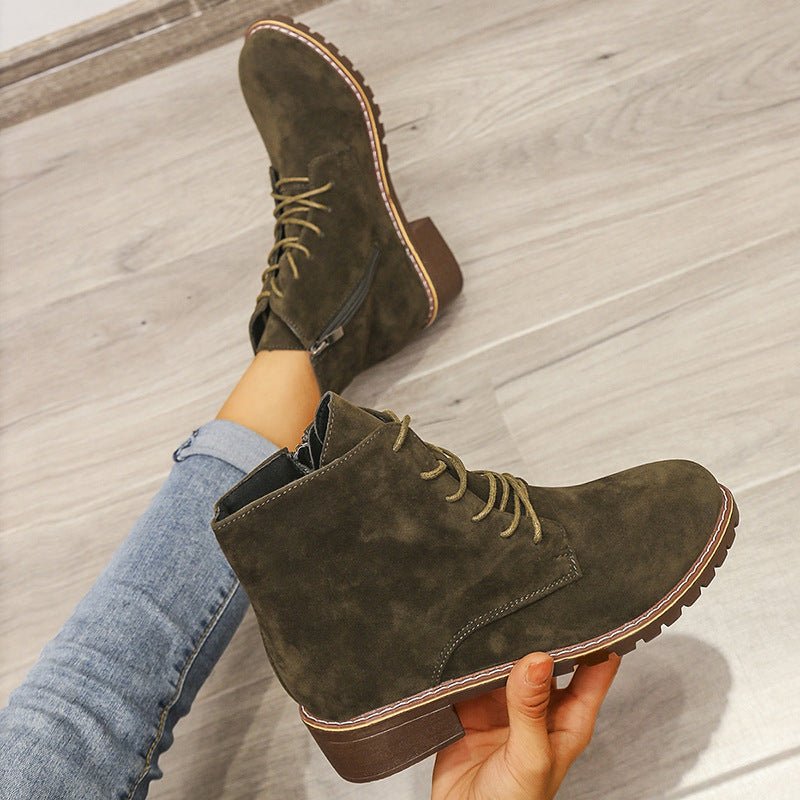 Short Boots Women Round Toe Martin Boots Women $31.79 Dana Fashion Color: Green Size: 35 Women's shoes Product Information: Product category: Martin boots Upper material: suede Sole Material: Rubber Style: British Toe shape: round toe Heel shape: thick he