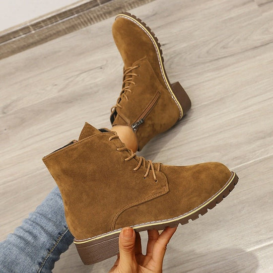 Short Boots Women Round Toe Martin Boots Women $31.79 Dana Fashion Color: Brown Size: 35 Women's shoes Product Information: Product category: Martin boots Upper material: suede Sole Material: Rubber Style: British Toe shape: round toe Heel shape: thick he