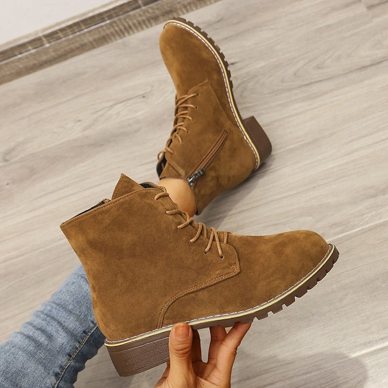 Short Boots Women Round Toe Martin Boots Women $31.79 Dana Fashion Color: Brown Size: 35 Women's shoes Product Information: Product category: Martin boots Upper material: suede Sole Material: Rubber Style: British Toe shape: round toe Heel shape: thick he