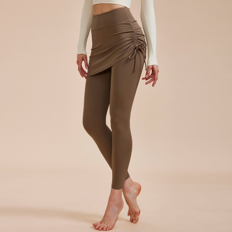 Short Skirt Design Yoga Pants Fake Two-piece Anti-exposure Butt-covering Seamless High-waisted Leggings For Dance Sports Fitness Pants $94.50 Dana Fashion Color: Khaki Size: L Women's clothing Product information: Material:79% nylon + 21% spandex Style:Fa