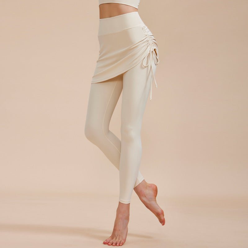 Short Skirt Design Yoga Pants Fake Two-piece Anti-exposure Butt-covering Seamless High-waisted Leggings For Dance Sports Fitness Pants $94.50 Dana Fashion Color: Milk White Size: L Women's clothing Product information: Material:79% nylon + 21% spandex Sty