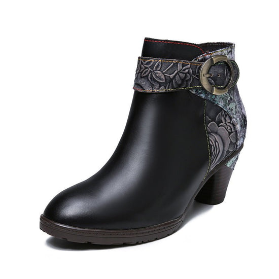 Side Zipper Leather Loop Buckle Fashion Boots Ankle Boots Women's Mid-heel Shoes $89.99 Dana Fashion Color: Black Size: 36 Women's shoes Product information: Lining material: Leather Color: Black Heel height: mid heel (3-5CM) Sock length: low tube Heel sh