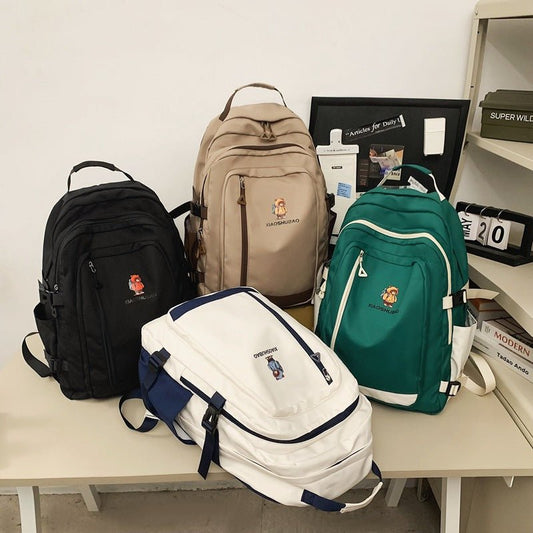 Simple All-matching Fashion Schoolbag Women $50.18 Dana Fashion Color: Black Women's Bags Product information: Color: black, white, green, khaki Hardness: soft Function: breathable, waterproof, wear-resistant, anti-theft, anti-seismic, burden reduction Ma