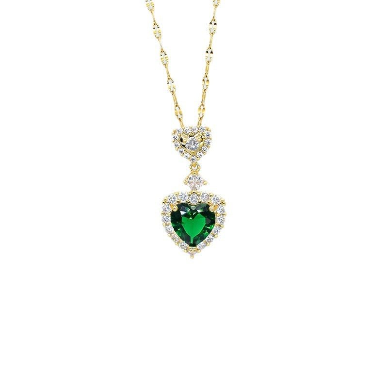 Simple Elegant Necklace Beccarite Inlaid Titanium Steel Clavicle Chain $19.00 Dana Fashion Color: Ear Studs Women's Accessories Product information: Treatment Process: Diamond Color: heart-shaped stud earrings green zirconium s1, heart-shaped necklace gre