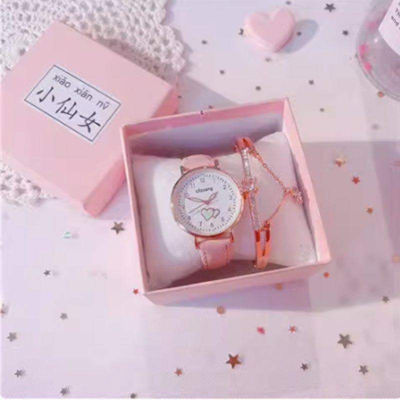 Simple Temperament Luminous Children's Electronic Watch $27.45 Dana Fashion Color: 1284 powder tape Women's Accessories Product information: Shape: Circular Popular elements: Reproduction Movement type: electronic movement Strap Material: Genuine Leather