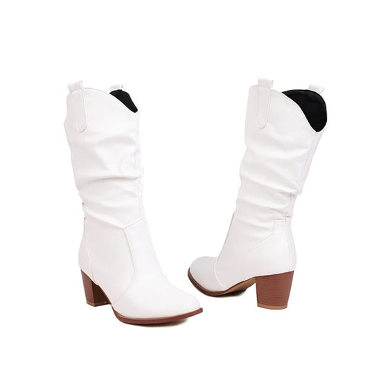 Simple Women's Fashion Leather Boots $65.99 Dana Fashion Color: Black Size: 33 Women's shoes Product information: Pattern: solid color Lining material: Cotton Color: white, black, brown Heel height: mid heel (3-5CM) Sock length: mid-calf Heel shape: chunk