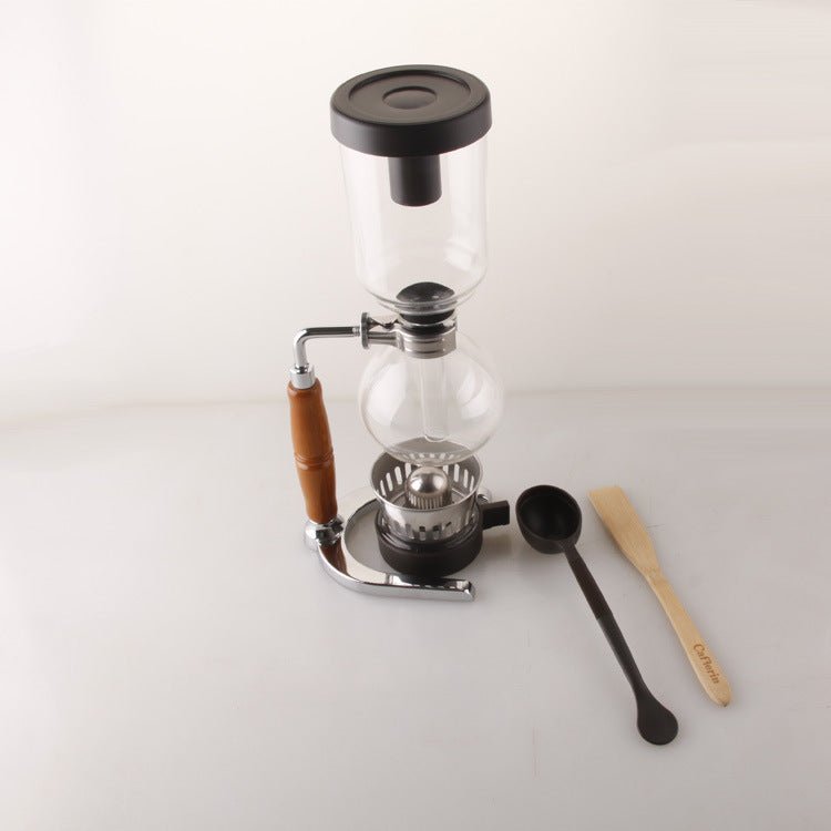 Siphon Coffee Maker Tea Pot Vacuum Coffeemaker Glass Machine $149.54 Dana Fashion Color: Wood Dana's Kitchen Specifications: [Capacity] 3 persons (TCA-3) [Specification] 36*16*14CM [net weight] 1300 grams [Accessories] bracket + upper limb + lower limb +