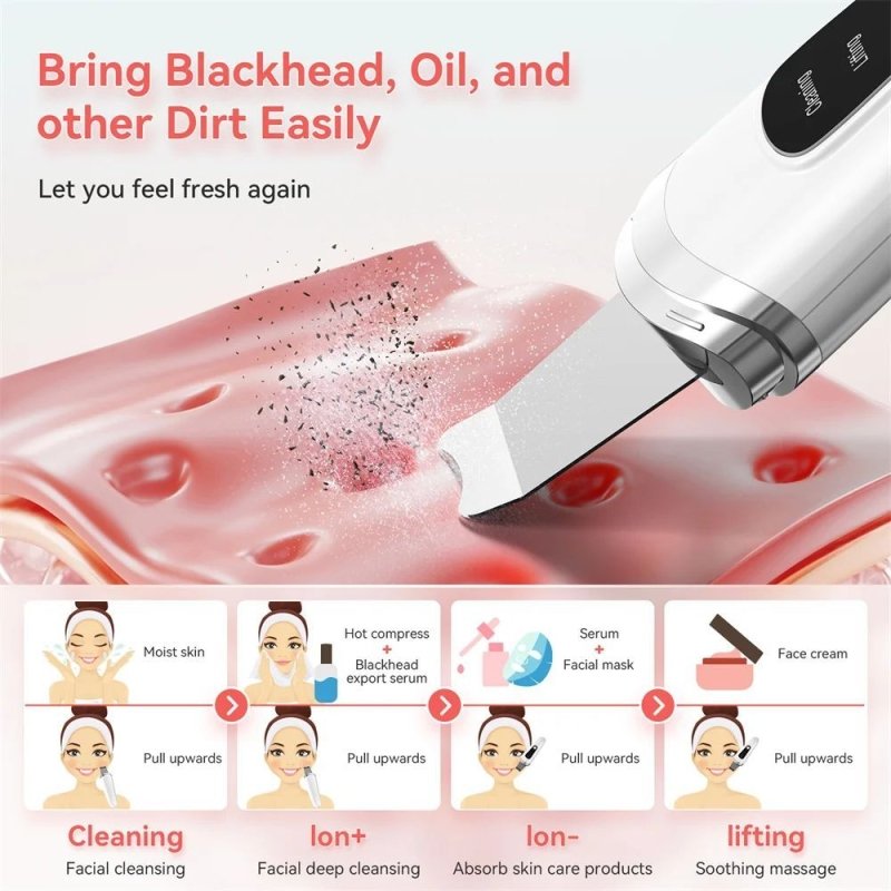 Skin Scrubber Face Spatula Facial Skin Exfoliator Scraper And Blackhead Remover Pore Cleaner With Face Lifting Deep Cleansing Face Lifting Machine For Blackhead Extractor $32.00 Dana Fashion Color: White Beauty Tools Key Features: Ultrasonic Deep Cleansin