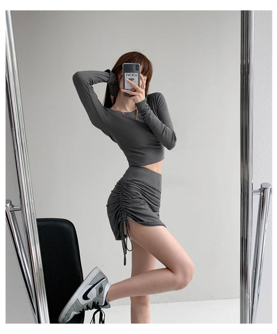 Skirts Tight Dancing Fitness Short Skirts Tide $150.50 Dana Fashion Color: Black Size: L Women's clothing Product Information: Pattern: plain Color classification: black, white, khaki, gray Style: sexy Skirt type: pleated skirt Profile: Type A Waist type: