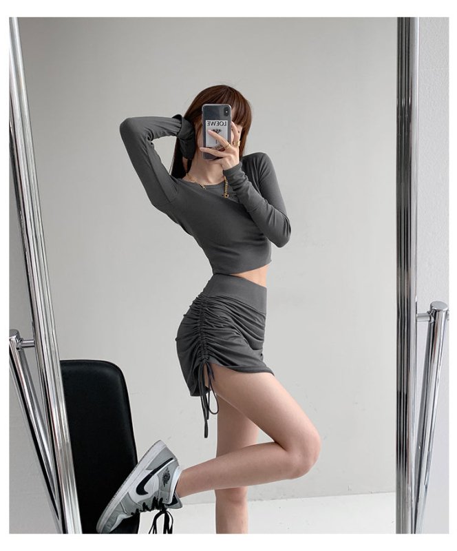 Skirts Tight Dancing Fitness Short Skirts Tide $150.50 Dana Fashion Color: Black Size: L Women's clothing Product Information: Pattern: plain Color classification: black, white, khaki, gray Style: sexy Skirt type: pleated skirt Profile: Type A Waist type: