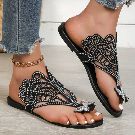 Slip-on Flip-toe Sandals Women's Rhinestone Hollow Flat-heeled Slippers $59.00 Dana Fashion Color: Black Size: 35 Women's shoes Product information: Lining material: pu Color: Black, Gold Shoe Upper material: pu Size: 35, 36, 37, 38, 39, 40, 41, 42, 43, 4