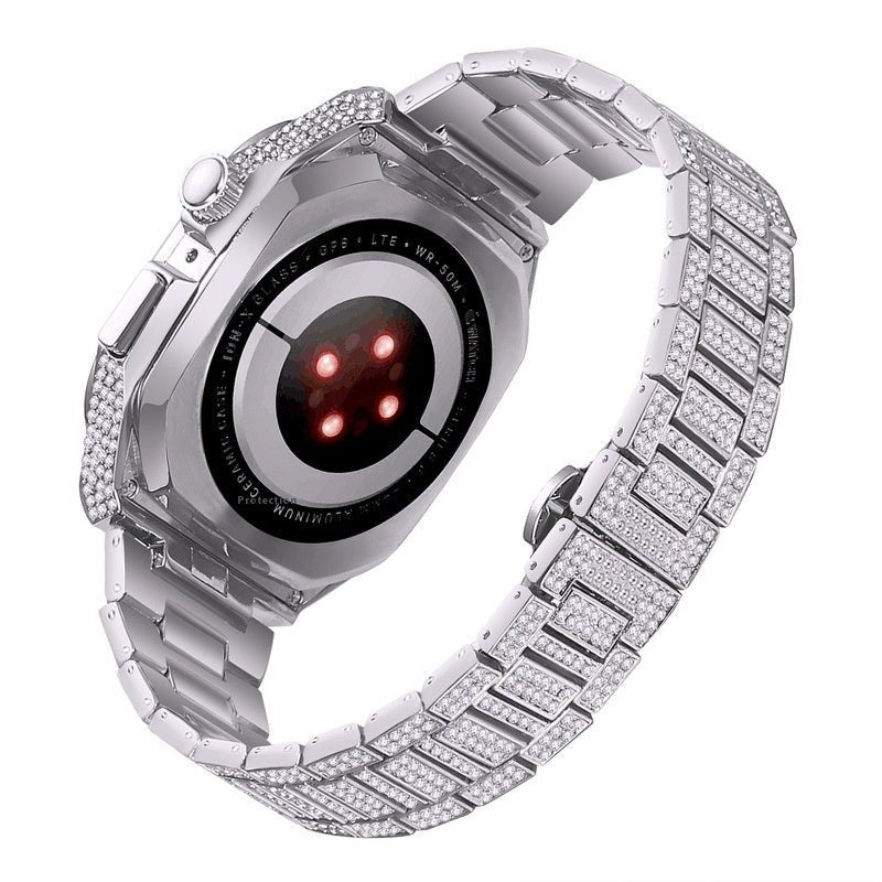 Smart Watch Inlaid Full Diamond Metal Strap $89.00 Dana Fashion Color: Rose Gold Specifications: 44to45MM Women's Accessories Product information: Color: silver, rose gold Specification: 44/45MM Applicable model: Apple Product Size: 44/45mm Packing List: