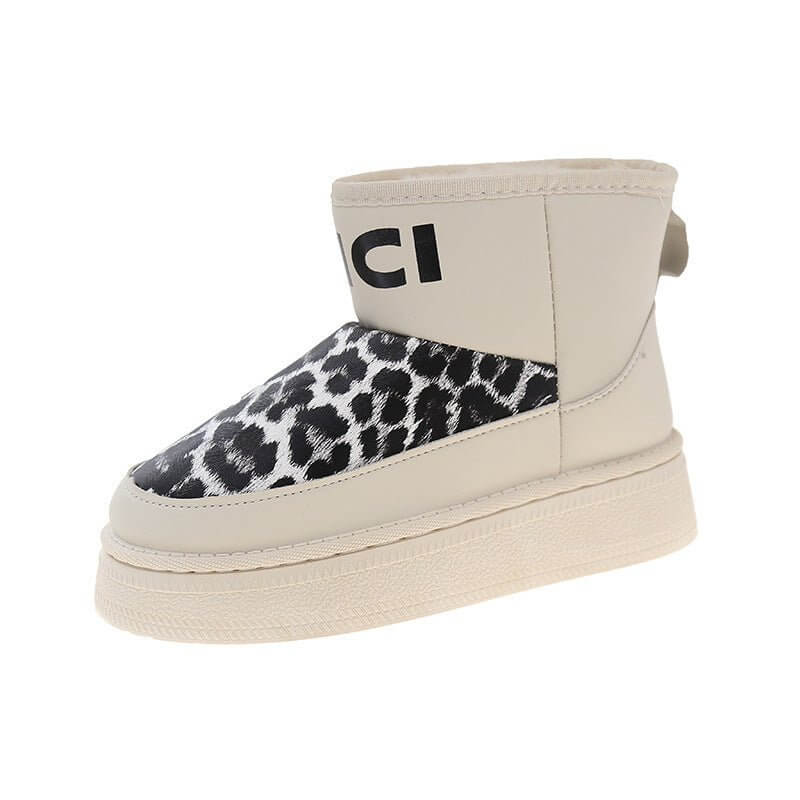 Snow Boots Women's Outer Wear Thick Sole Height Increasing $34.90 Dana Fashion Color: Beige Size: 35 Women's shoes Product information: Pattern: Leopard print Inner material: artificial wool Color: creamy-white, black, yellow Upper height: low top Heel he