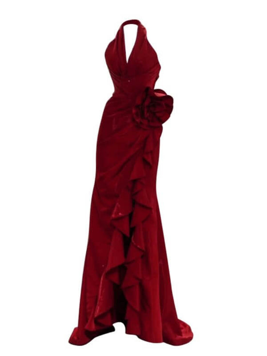 Socialite Style Wine Red Elegant Halter Bride Wedding Toast Dress $180.88 Dana Fashion Color: Red Size: L Women's clothing Product information: Fabric name: Silk Color: red Sleeve type: Regular Main fabric composition: Spandex Waist Type: Mid waist Applic