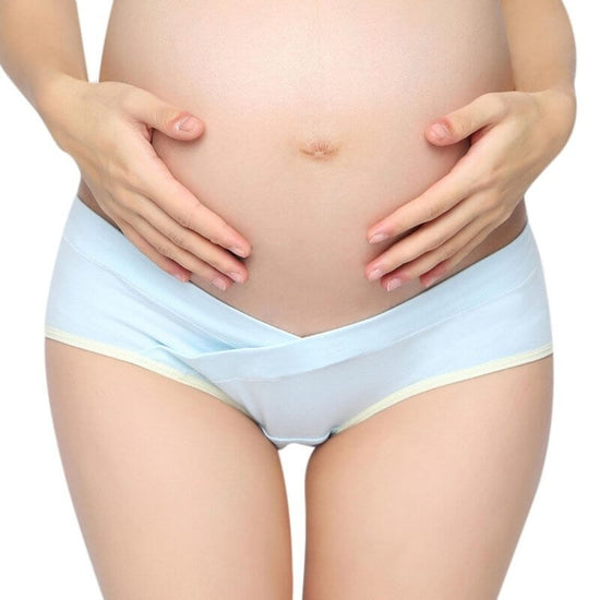 Soft Cotton Belly Support Panties for Pregnant Women Maternity Underwear Breathable V-Shaped Low Waist Panty $13.27 Dana Fashion Color: Blue Size: L Women's clothing Features: Soft and breathable cotton material, provides a comfortable experience. High el