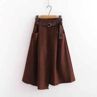 Solid Color Leisure Artistic Pocket High Waist Slimming Irregular Midi Skirt $31.96 Dana Fashion Color: Brown Size: Free Size Women's clothing Product information: Fabric name: cotton blend Skirt-type: asymmetric skirt Color: Black, apricot, gray, brown,