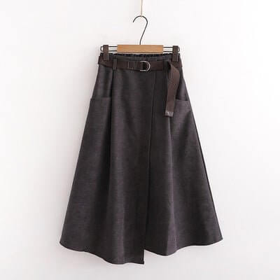 Solid Color Leisure Artistic Pocket High Waist Slimming Irregular Midi Skirt $31.96 Dana Fashion Color: Gray Size: Free Size Women's clothing Product information: Fabric name: cotton blend Skirt-type: asymmetric skirt Color: Black, apricot, gray, brown, d