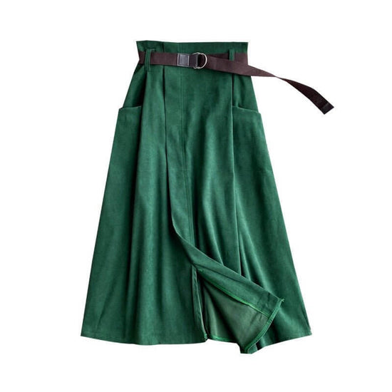 Solid Color Leisure Artistic Pocket High Waist Slimming Irregular Midi Skirt $31.96 Dana Fashion Color: Dark Green Size: Free Size Women's clothing Product information: Fabric name: cotton blend Skirt-type: asymmetric skirt Color: Black, apricot, gray, br