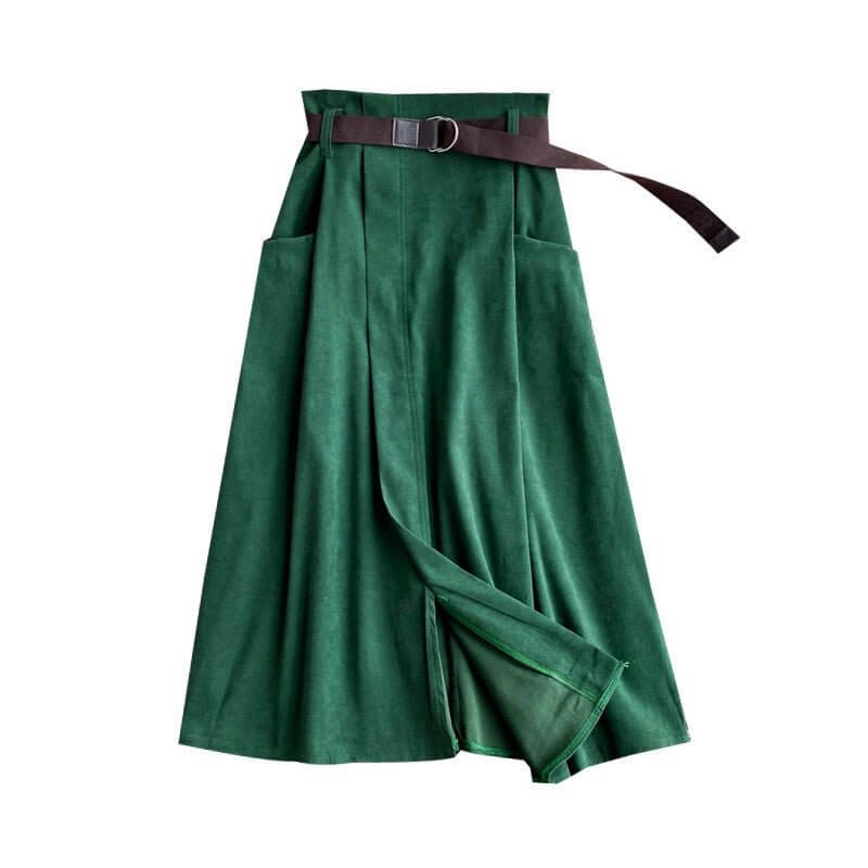 Solid Color Leisure Artistic Pocket High Waist Slimming Irregular Midi Skirt $31.96 Dana Fashion Color: Dark Green Size: Free Size Women's clothing Product information: Fabric name: cotton blend Skirt-type: asymmetric skirt Color: Black, apricot, gray, br