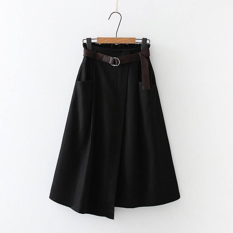 Solid Color Leisure Artistic Pocket High Waist Slimming Irregular Midi Skirt $31.96 Dana Fashion Color: Black Size: Free Size Women's clothing Product information: Fabric name: cotton blend Skirt-type: asymmetric skirt Color: Black, apricot, gray, brown,