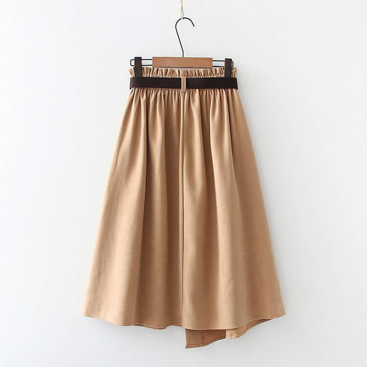 Solid Color Leisure Artistic Pocket High Waist Slimming Irregular Midi Skirt $31.96 Dana Fashion Color: Apricot Size: Free Size Women's clothing Product information: Fabric name: cotton blend Skirt-type: asymmetric skirt Color: Black, apricot, gray, brown